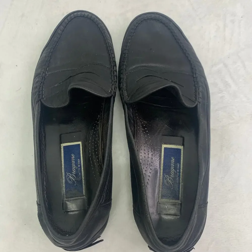 Bragano Mens 8.5 Loafers Black Leather Shoes Made In Italy Comfort Dress Penny